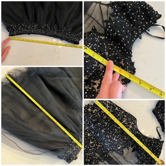 EMOTION Two Piece Cropped Black Mesh Glam Lace Tutu Mini Prom Punk Dress Outfit - Picture 14 of 14